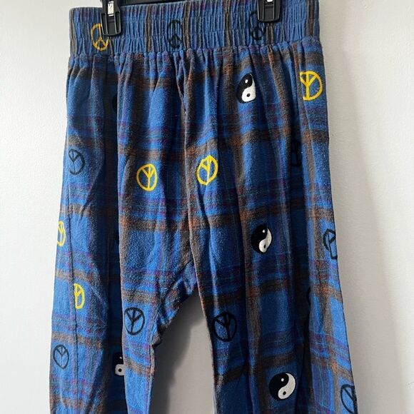 Urban Outfitters Out from Under Comfy Blue Plaid Peace Sign Pants XS - Picture 2 of 5